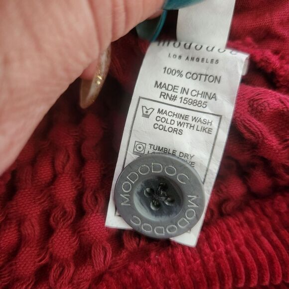 Mododoc Red Waffle Knit Cropped Boxy 100% Cotton Jacket Size Small - Picture 6 of 12